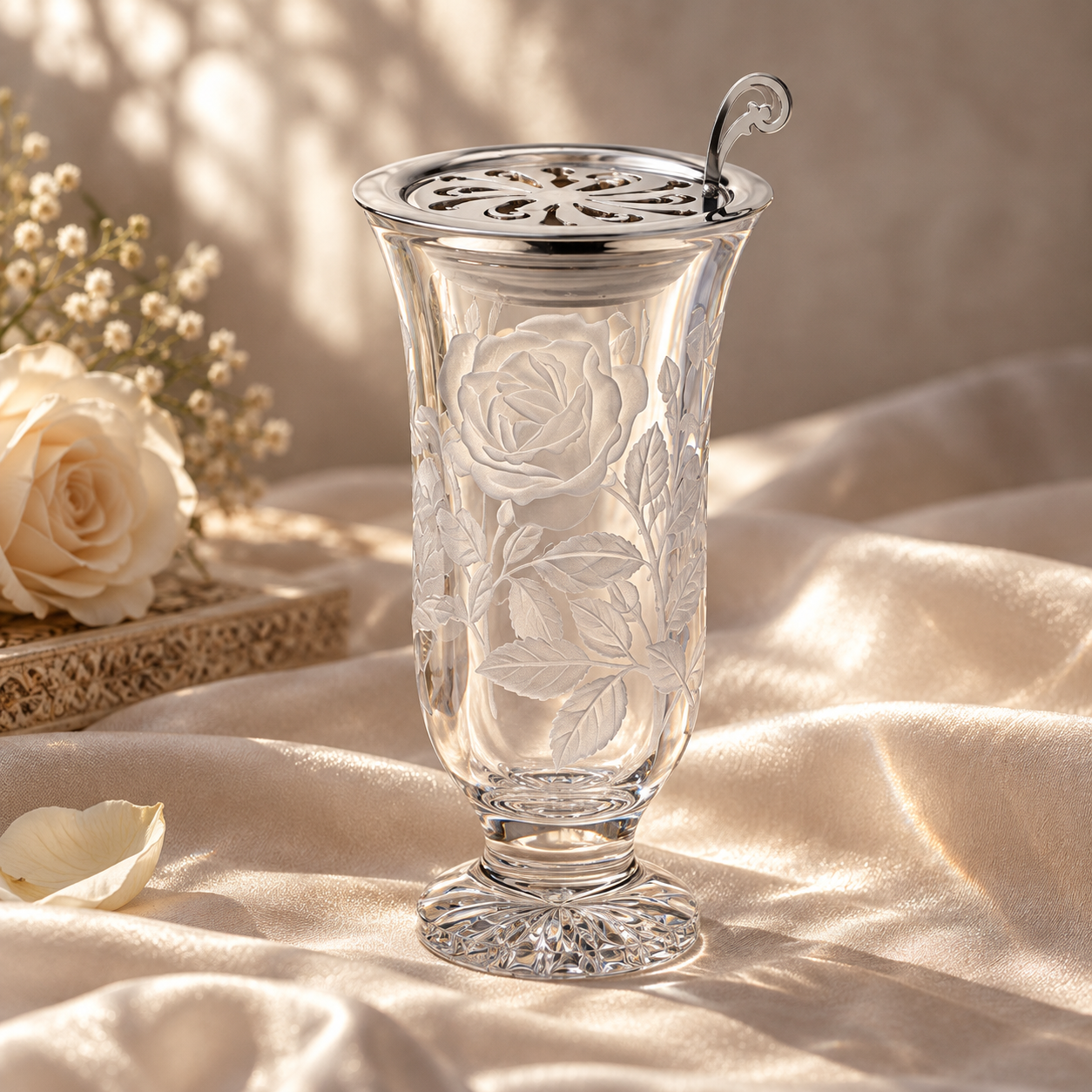 Roses Engraved Crystal Incense Burner, Lifestyle