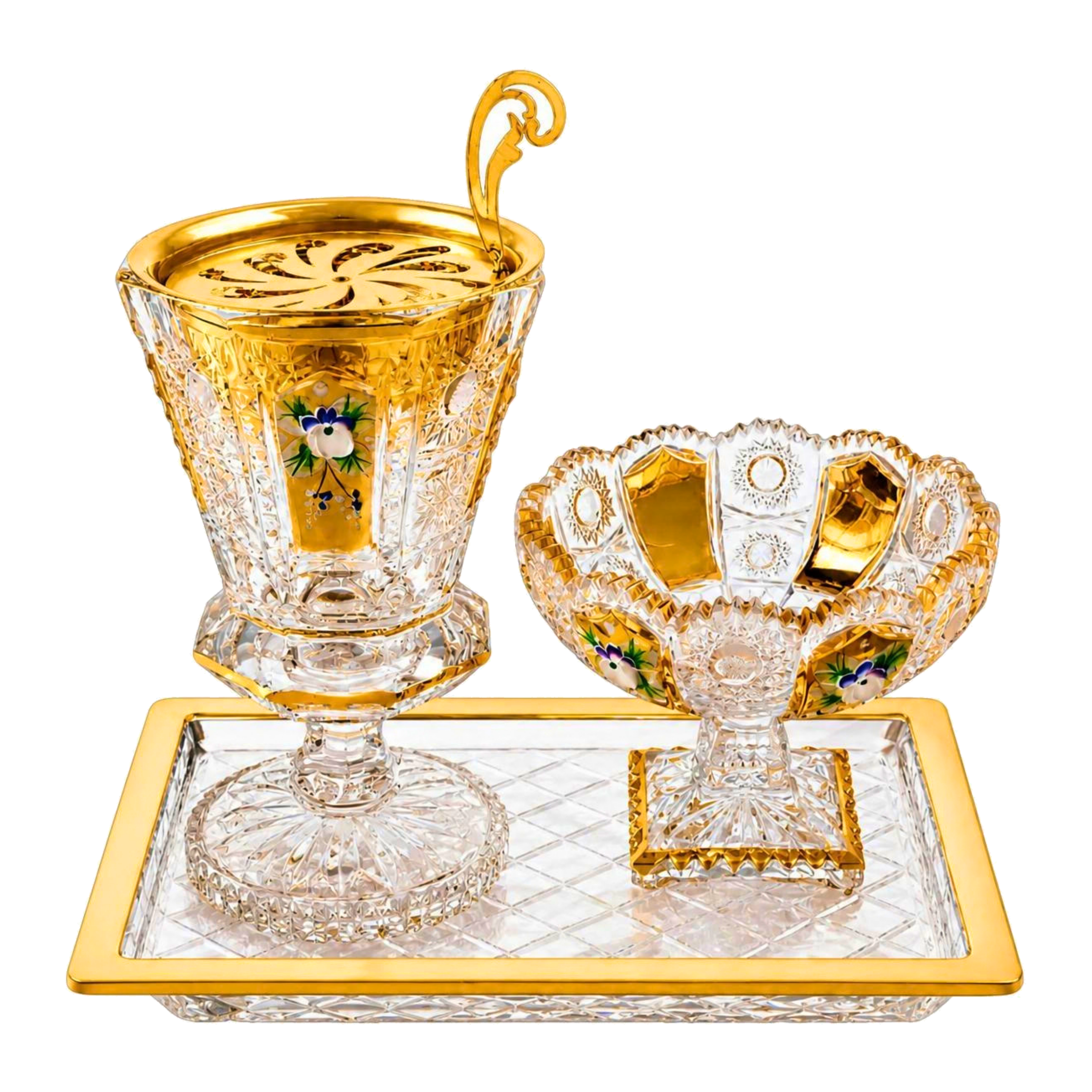 Aroma Trio Crystal Vanity Set, Gold Floral