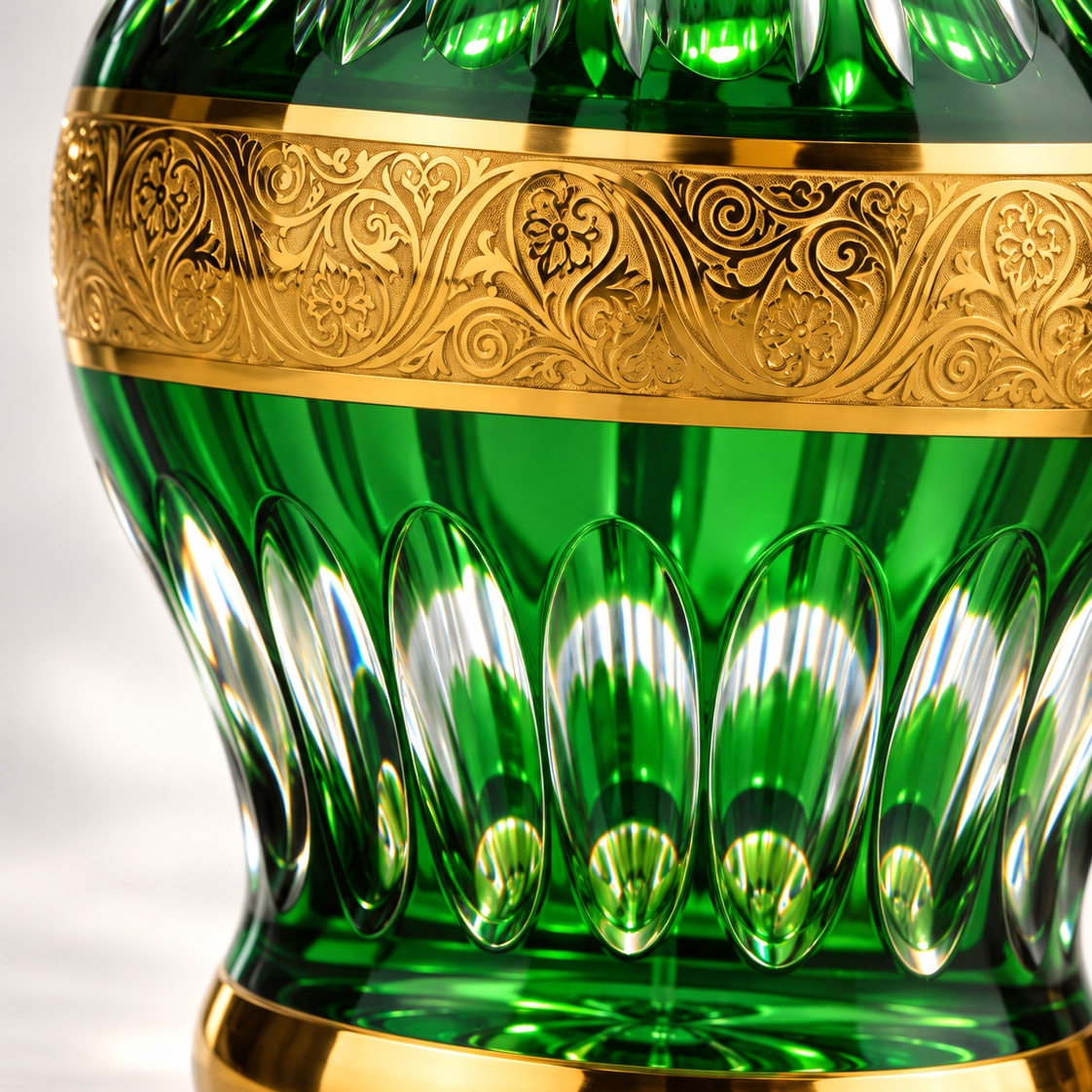 Grand Persian Crystal Bottle - Green & Gold, 73 cm, close-up detail