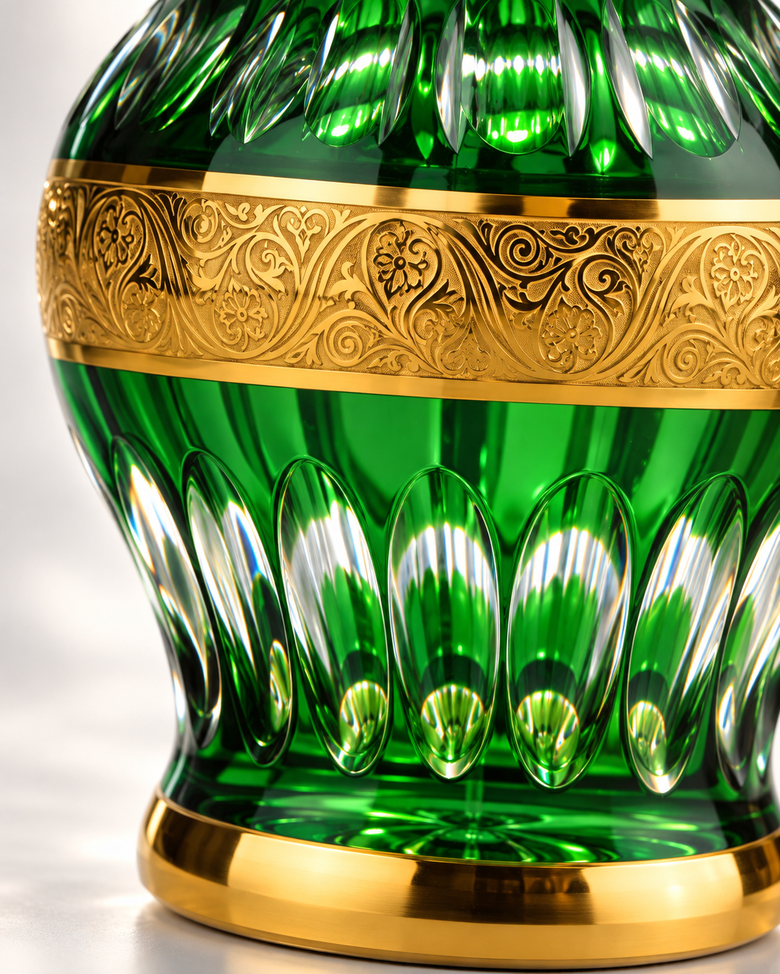Grand Persian Crystal Bottle - Green & Gold, 73 cm, close-up detail
