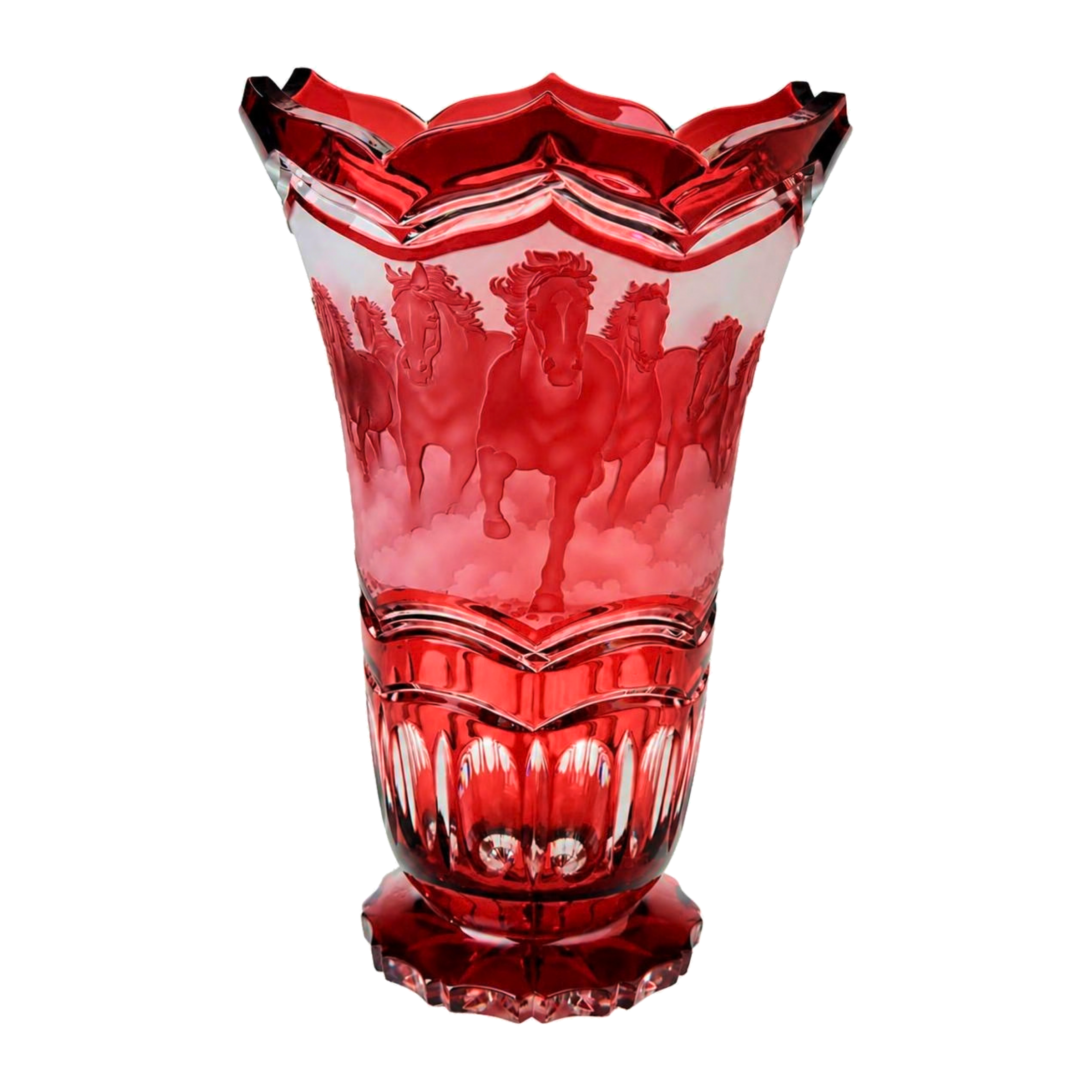 Horse Herd Vase Scallop - Ruby Red