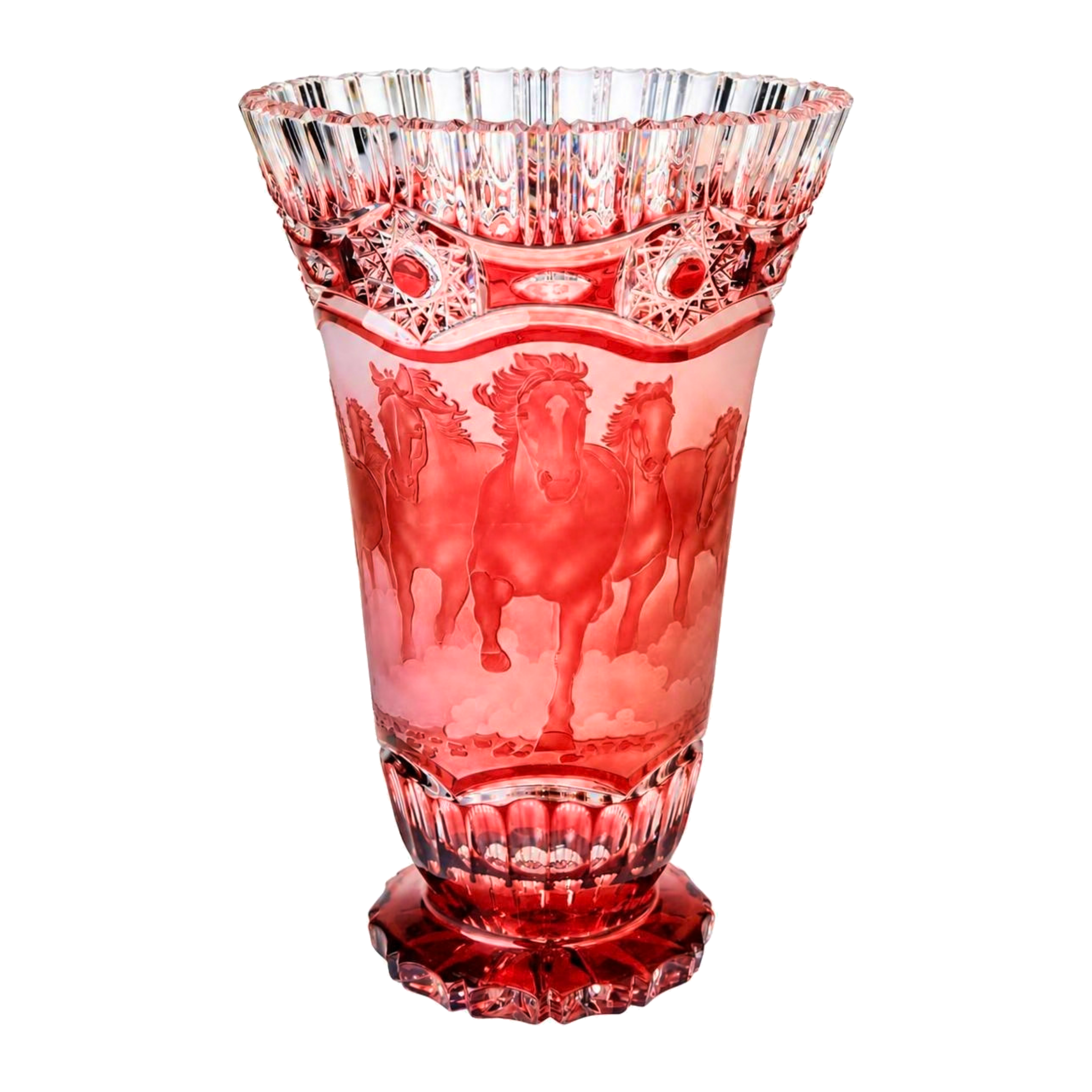 Horse Herd Vase Sunburst - Ruby Red