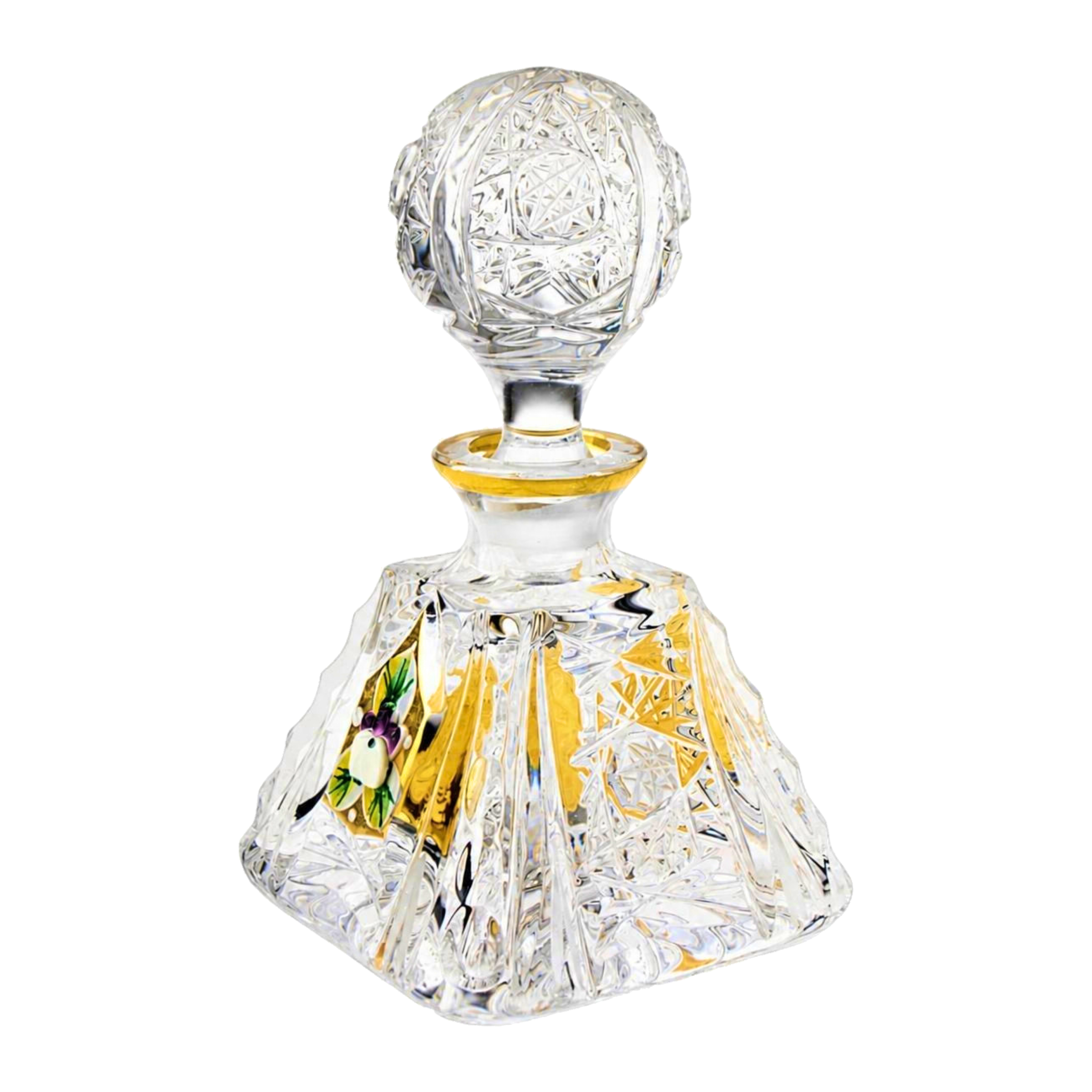 Pyramide Gold Floral Perfume Flacon - Clear with Gold