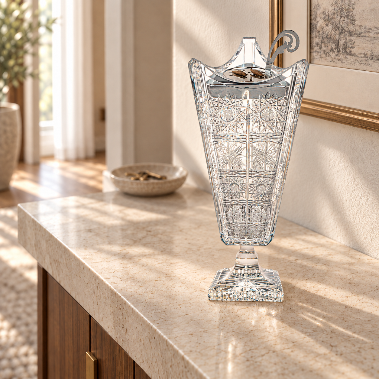 Palais crystal incense burner in a sunlit interior