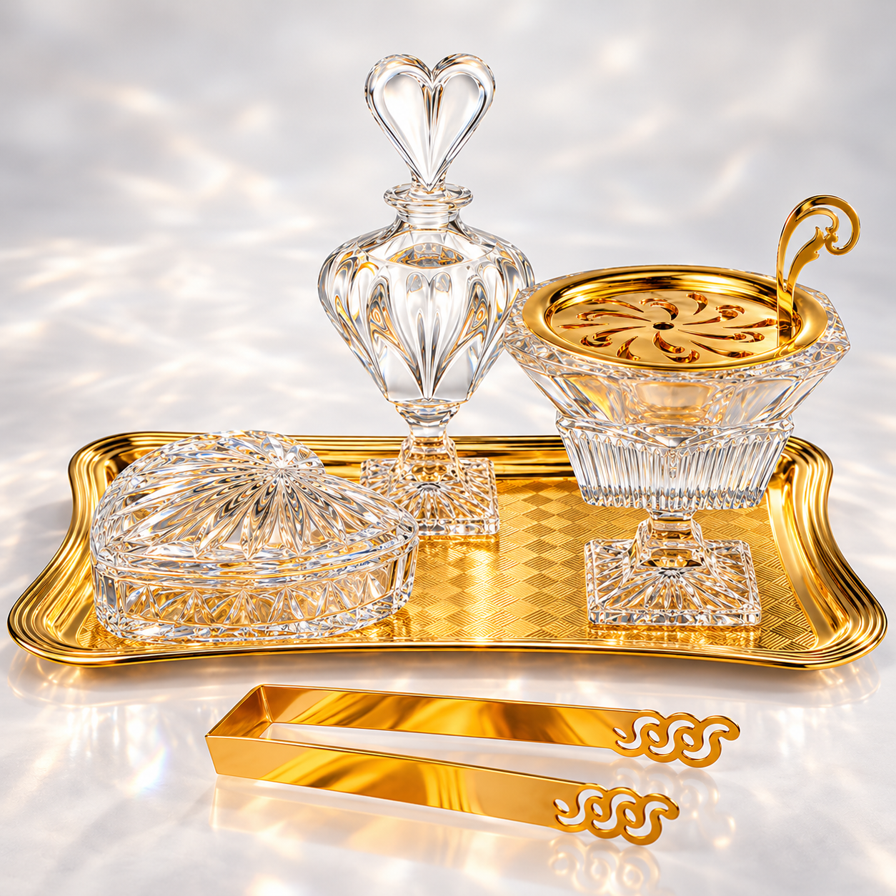 Aroma Quintet Crystal Vanity Set, Heart Flacon