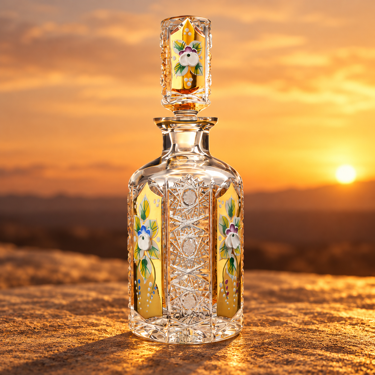 Royale Gold Floral Perfume Decanter, Medium - Clear with Gold