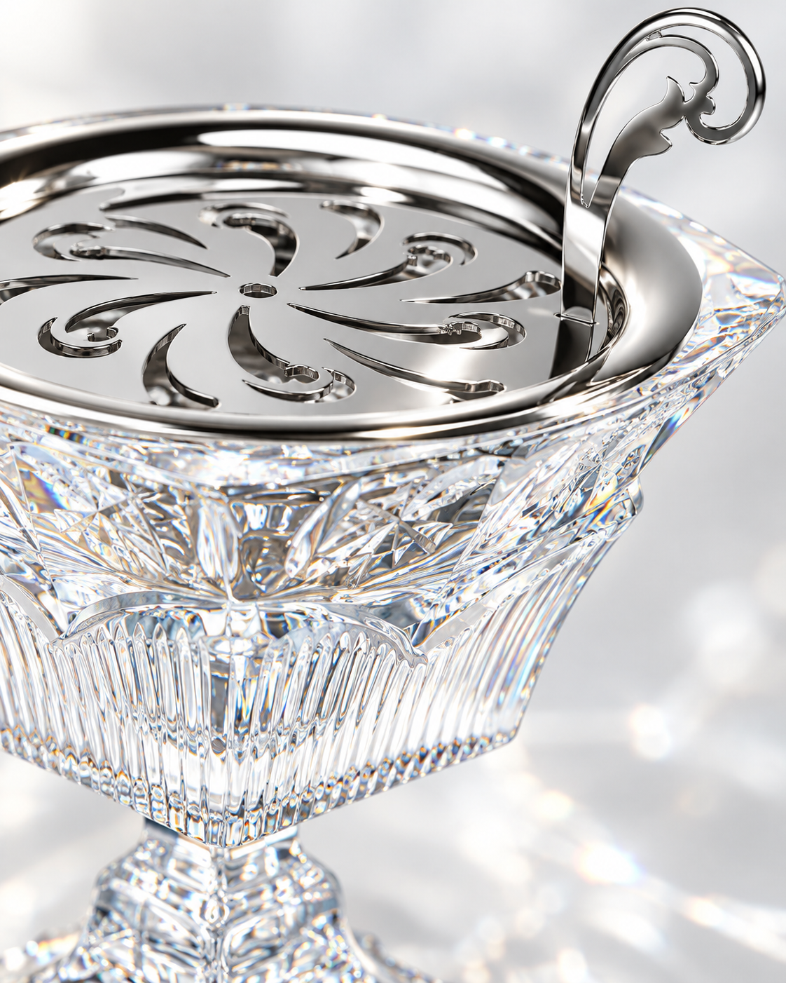 Argent Chalice Crystal Incense Burner, Close-up