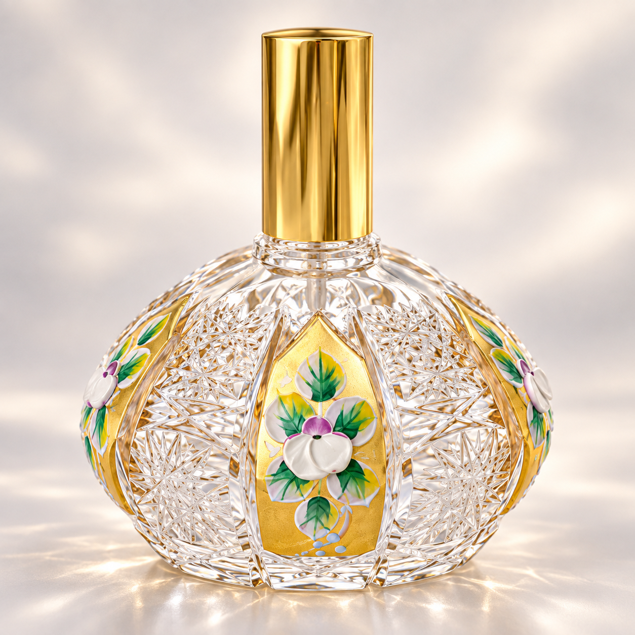 Dome Gold Floral Perfume Flacon, Large - Clear with Gold