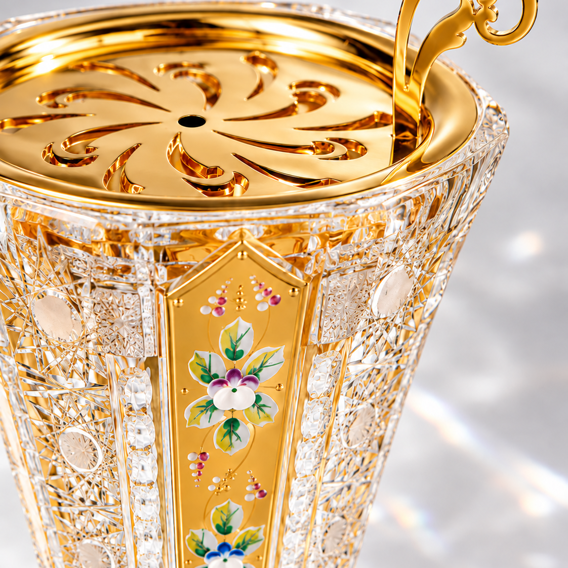 Octave Florale Crystal Incense Burner 24K Gold, Close-up