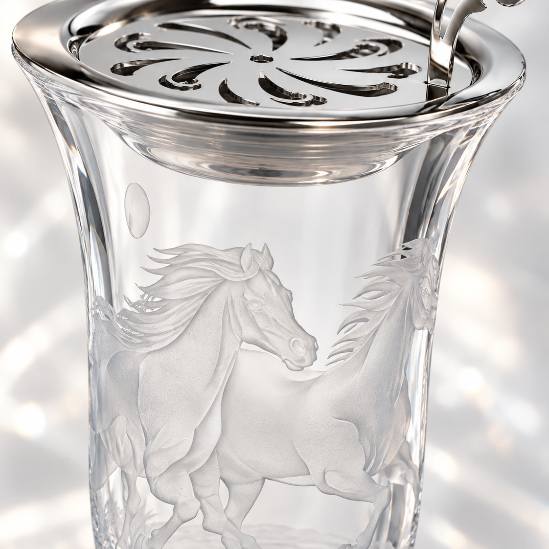 Arabian Horse Engraved Crystal Incense Burner, Close-up