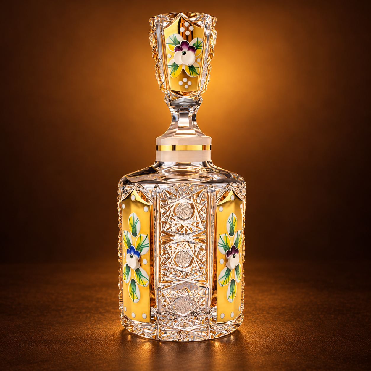 Royale Gold Floral Tall Perfume Decanter - Clear with Gold