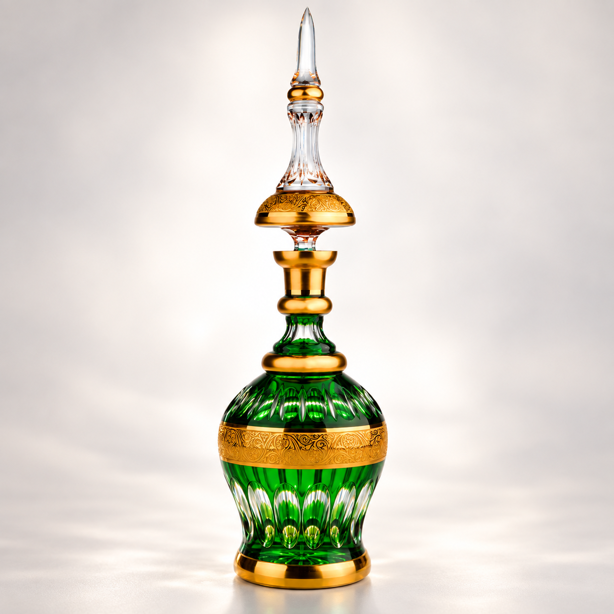 Grand Persian Crystal Bottle - Green & Gold, 73 cm
