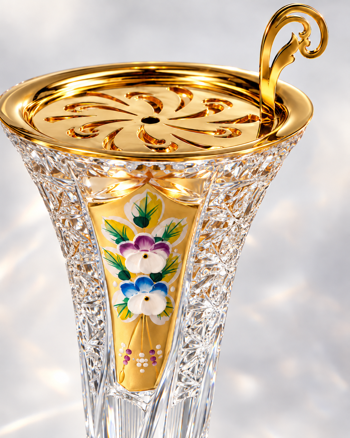 Aroma Trio Crystal Vanity Set, Gold Floral, Close-up
