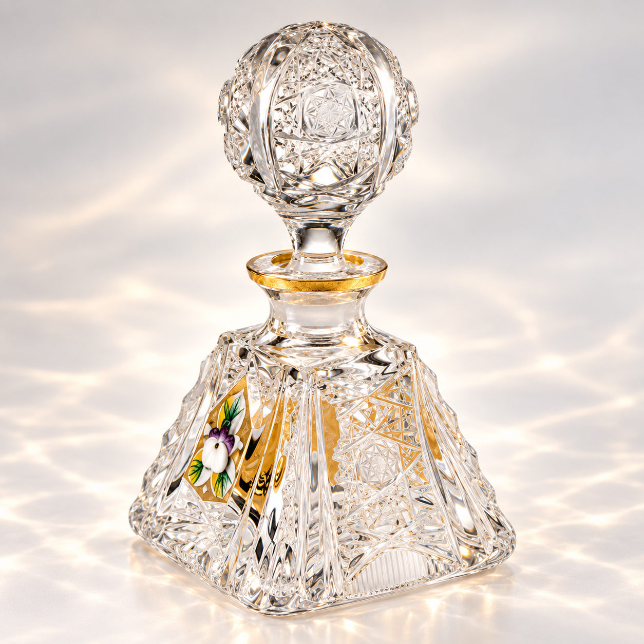 Pyramide Gold Floral Perfume Flacon - Clear with Gold