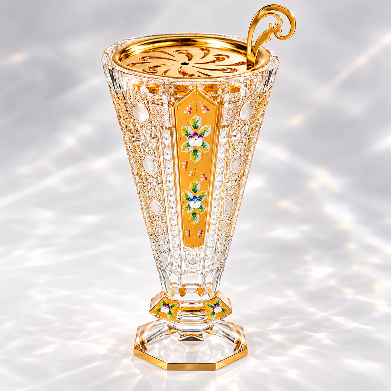 Octave Florale Crystal Incense Burner 22K Gold