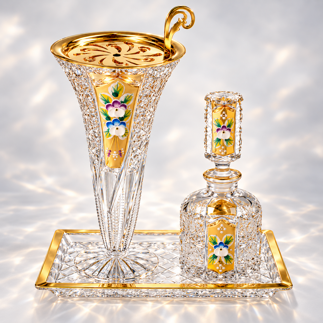 Aroma Trio Crystal Vanity Set, Gold Floral