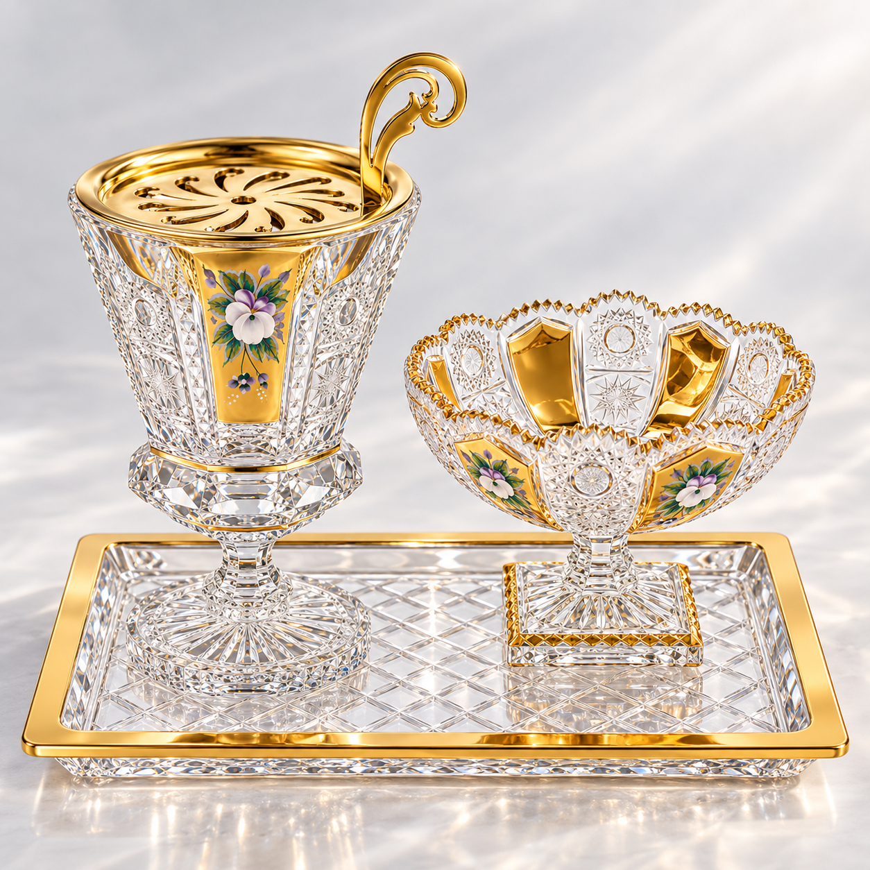 Aroma Trio Crystal Vanity Set, Gold Floral