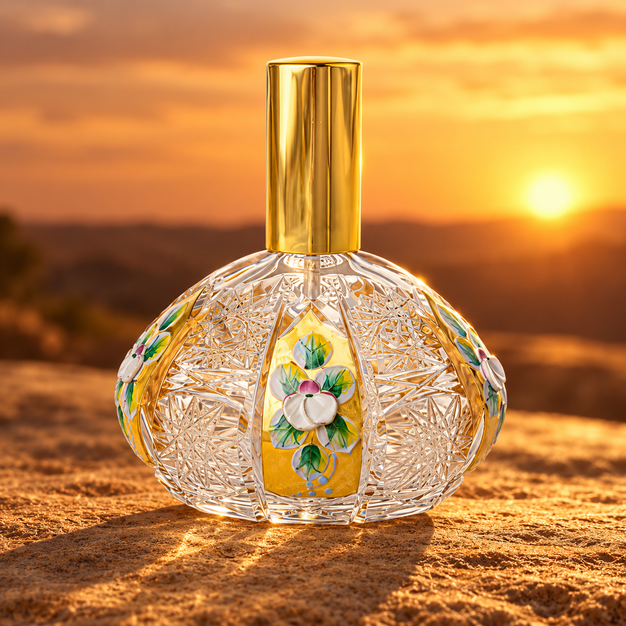 Dome Gold Floral Perfume Flacon, Large - Clear with Gold