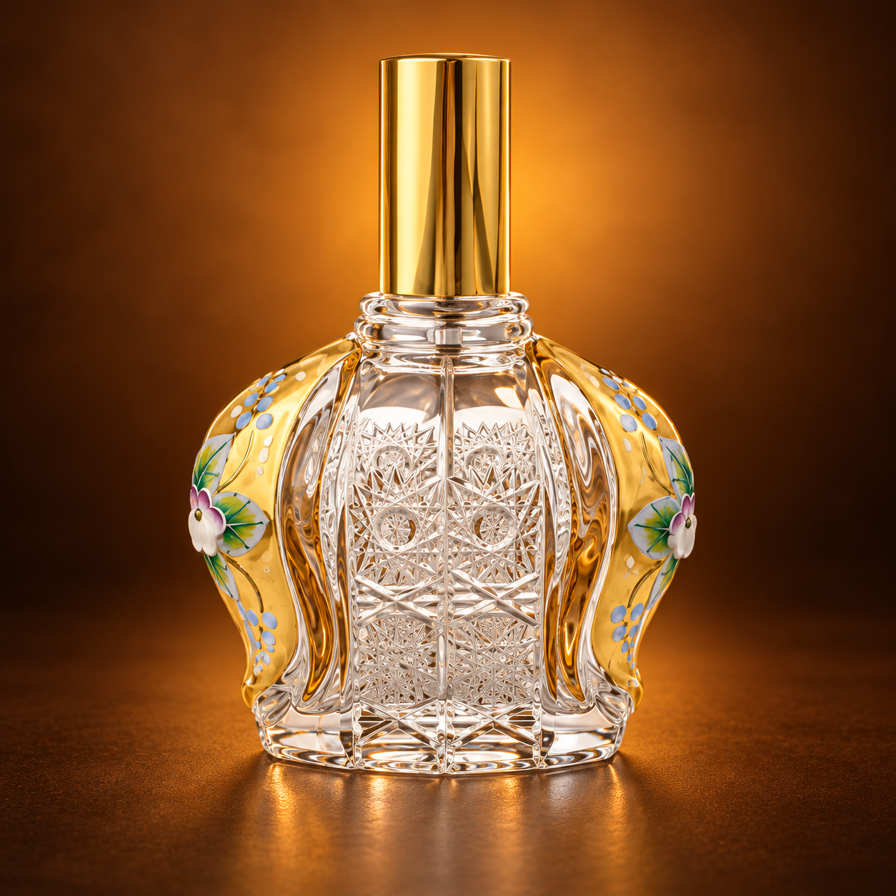 Dome Gold Floral Perfume Flacon - Clear with Gold
