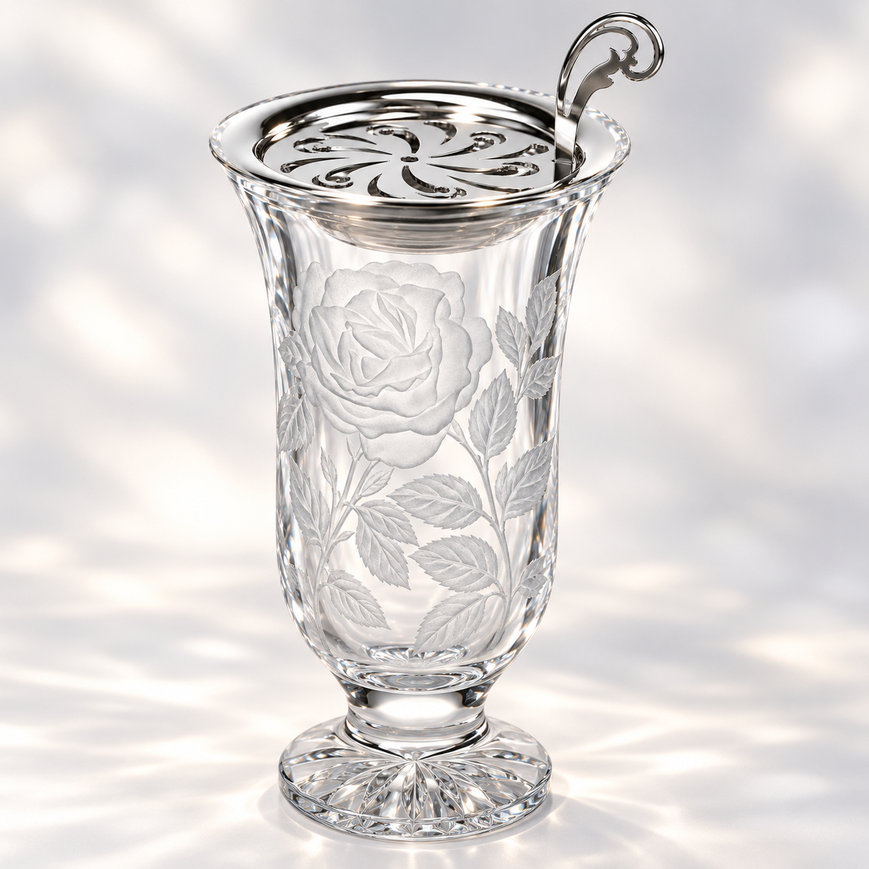 Roses Engraved Crystal Incense Burner