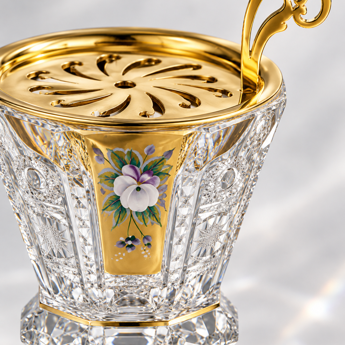 Aroma Trio Crystal Vanity Set, Gold Floral, Close-up