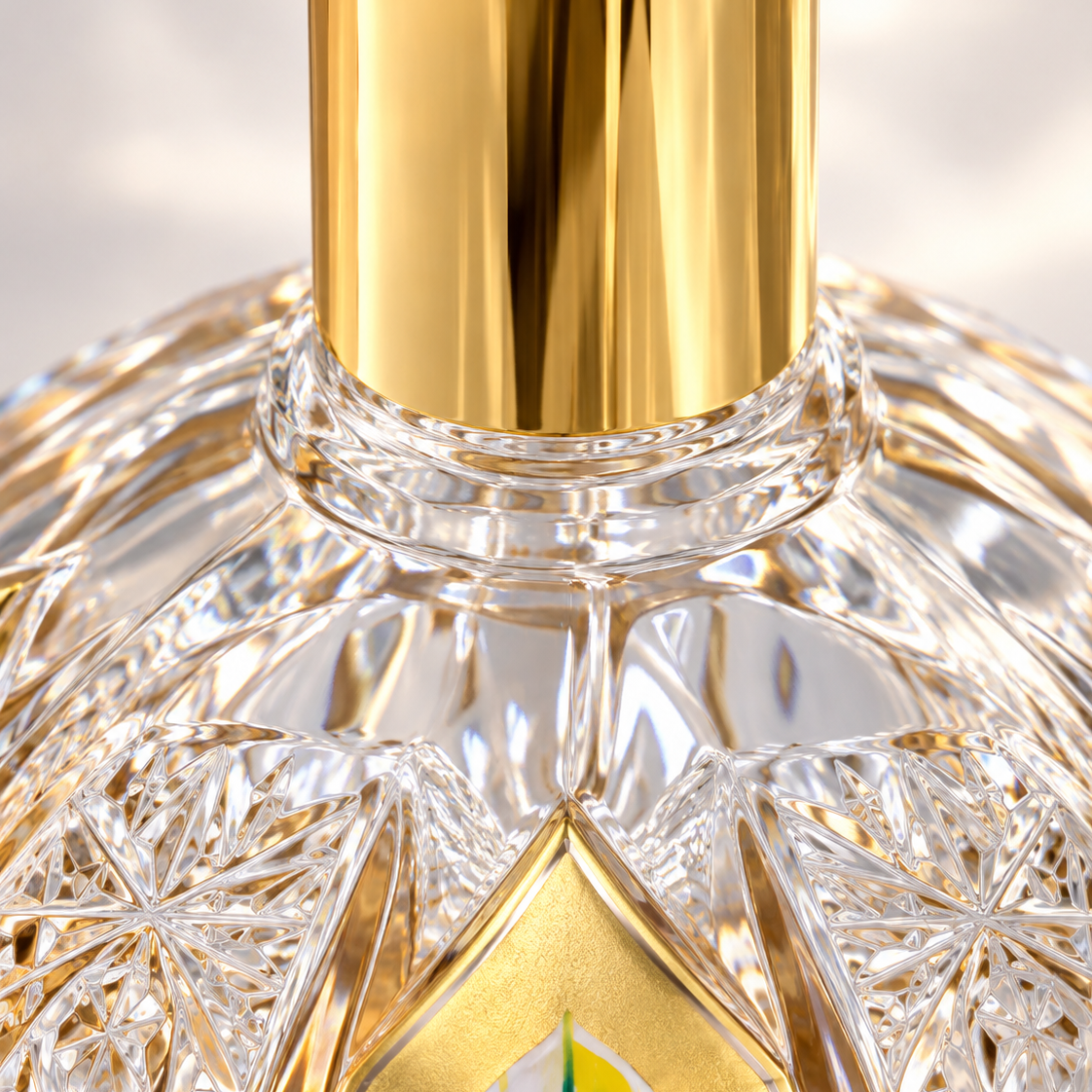 Dome Gold Floral Perfume Flacon, Large - Clear with Gold, Close-up