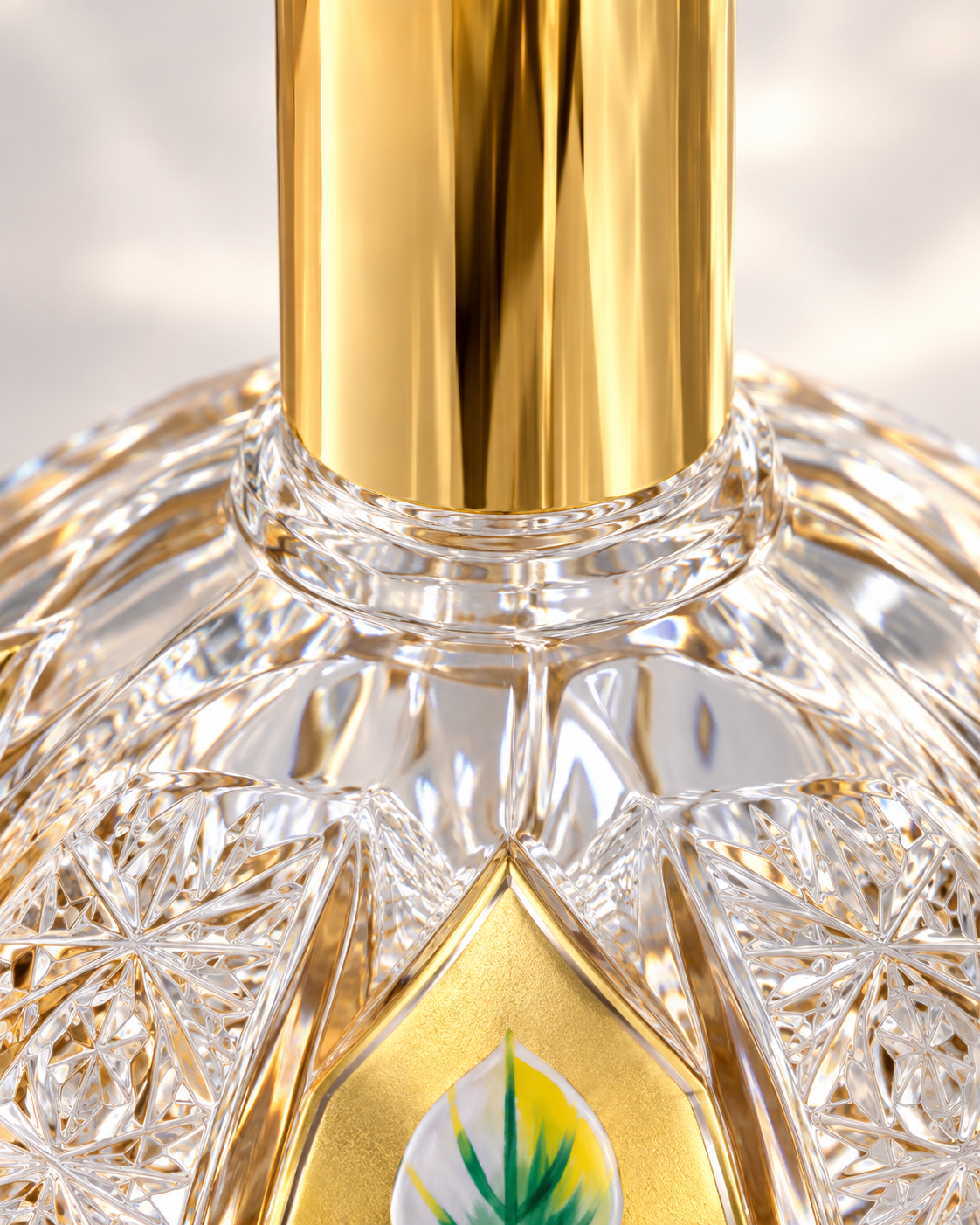 Dome Gold Floral Perfume Flacon, Large - Clear with Gold, Close-up